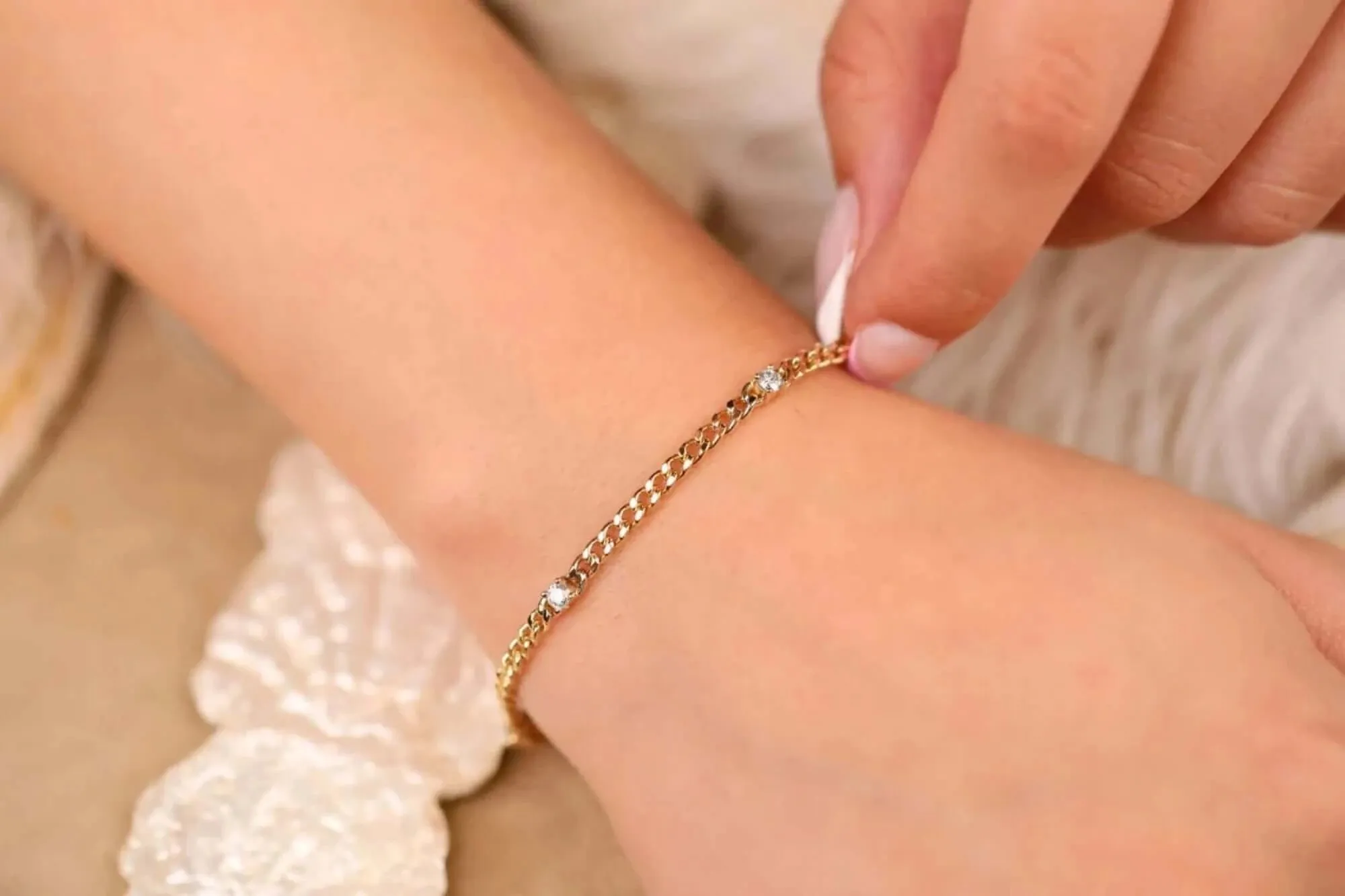 Cuban Link Diamond Station Bracelet, Salma SARAHELISE