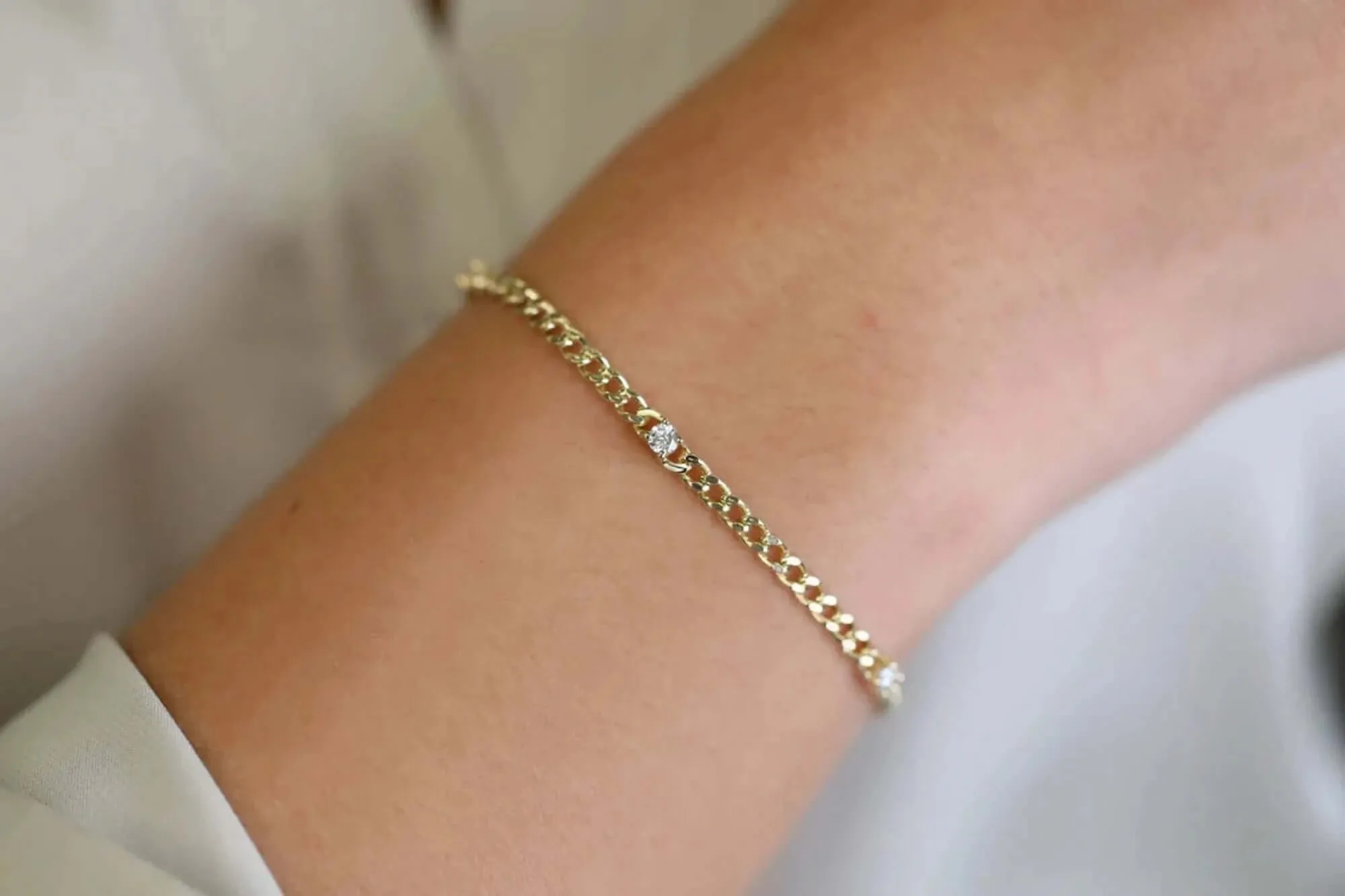 Cuban Link Diamond Station Bracelet, Salma SARAHELISE