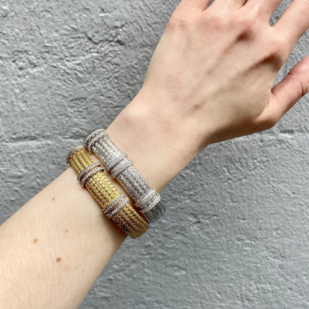 CZ Gold-Plated Silver 12mm Mesh Cuff Bangle