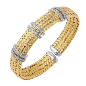 CZ Gold-Plated Silver 12mm Mesh Cuff Bangle