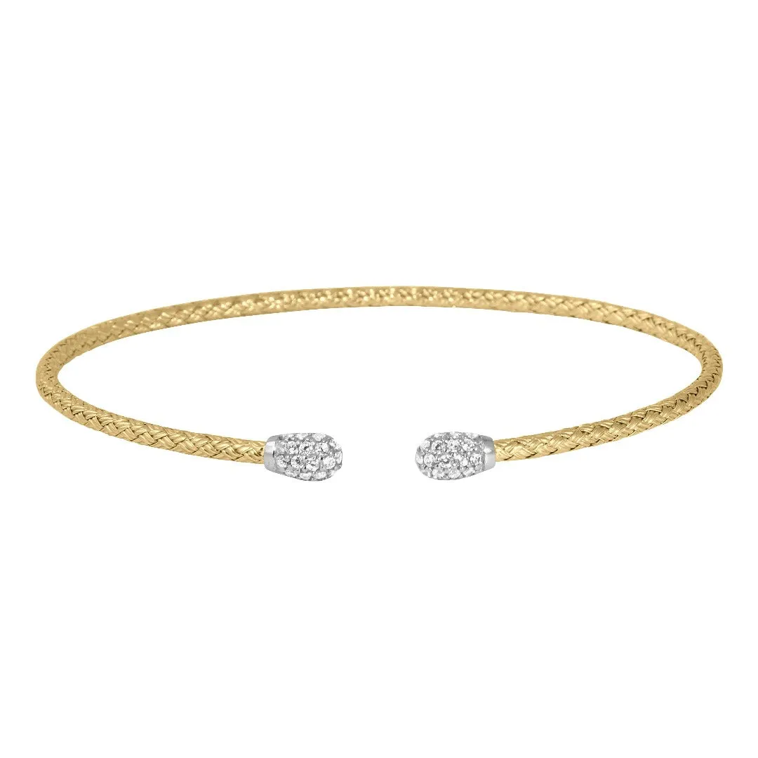 CZ Gold Plated Silver 2mm Mesh Cuff Bangle