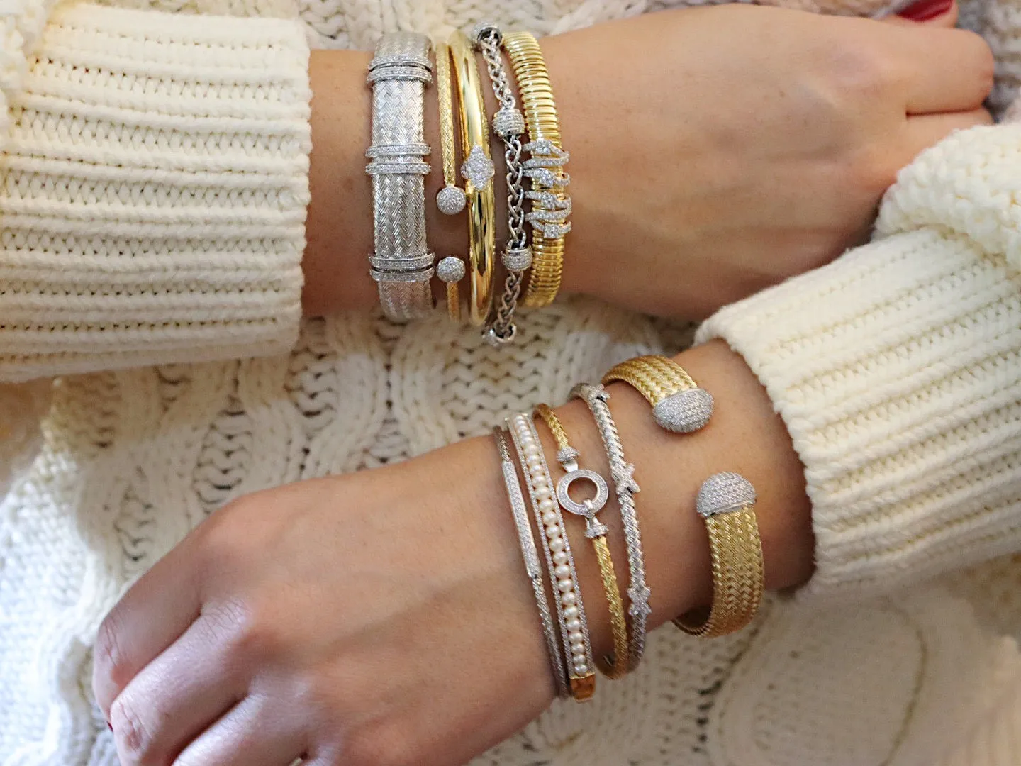 CZ Gold-Plated Silver Tubogas Cuff Bangle