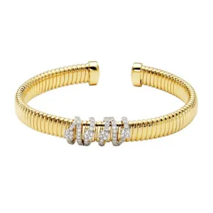 CZ Gold-Plated Silver Tubogas Cuff Bangle