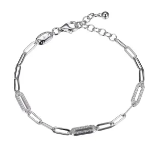 CZ Rhodium-Plated Silver Paperclip Chain Bracelet
