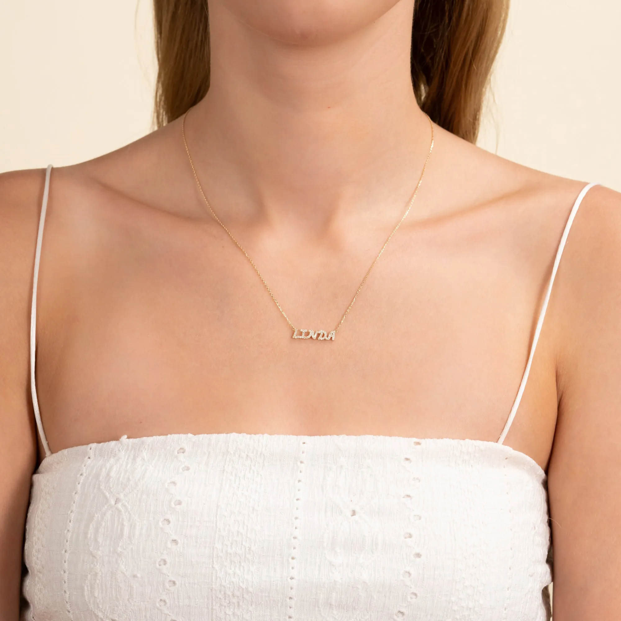 Dainty Diamond Name Necklace, Linda SARAHELISE