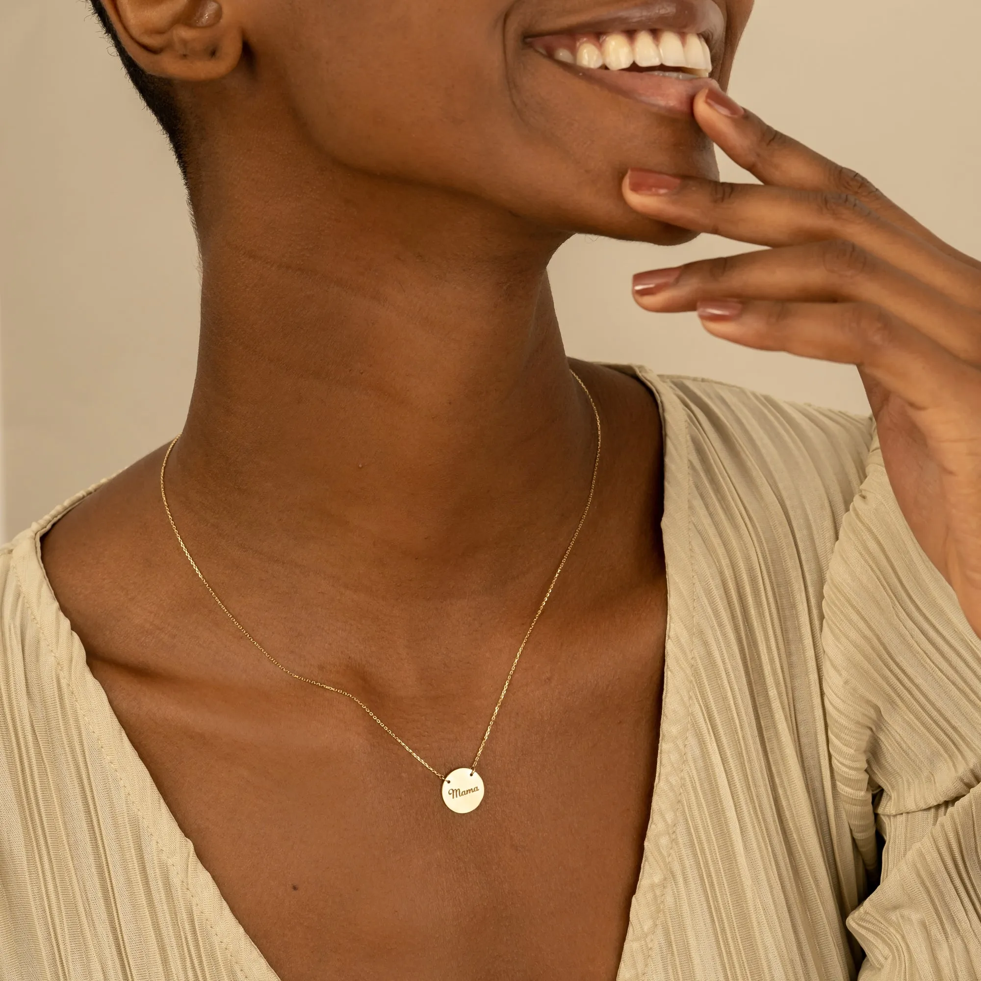 Dainty Engravable Brushed Disc Necklace - 13mm, Joanna SARAHELISE