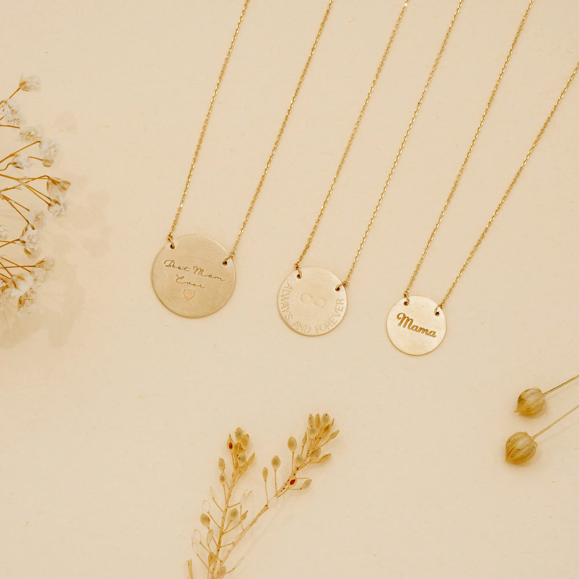 Dainty Engravable Brushed Disc Necklace - 13mm, Joanna SARAHELISE