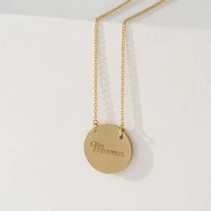 Dainty Engravable Brushed Disc Necklace - 13mm, Joanna SARAHELISE