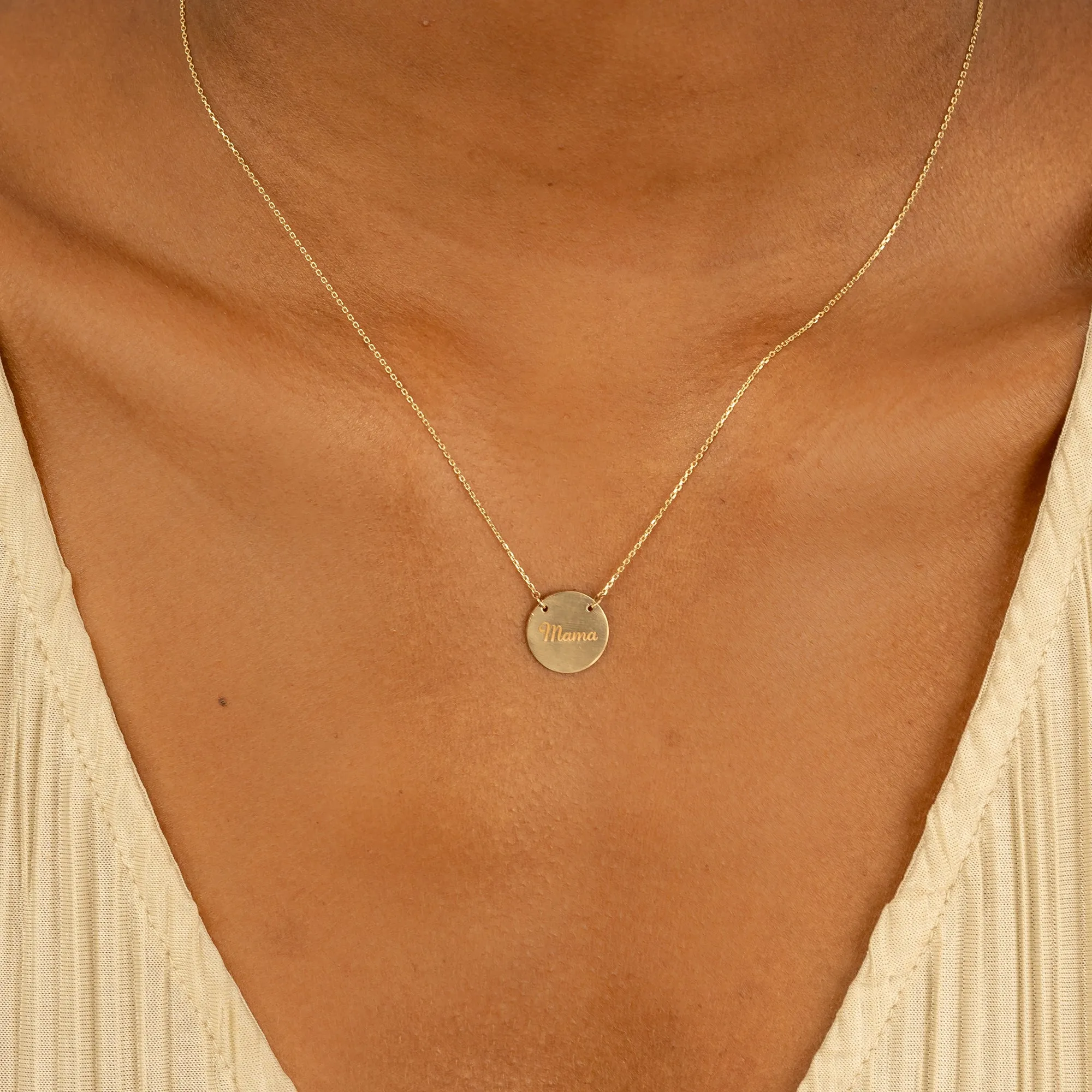 Dainty Engravable Brushed Disc Necklace - 13mm, Joanna SARAHELISE