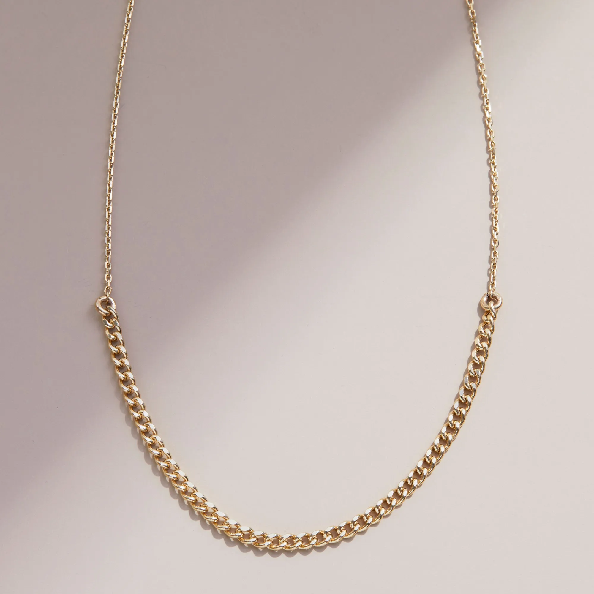 Dainty Gold Cable Chain with Half Cuban Chain, Ezi SARAHELISE