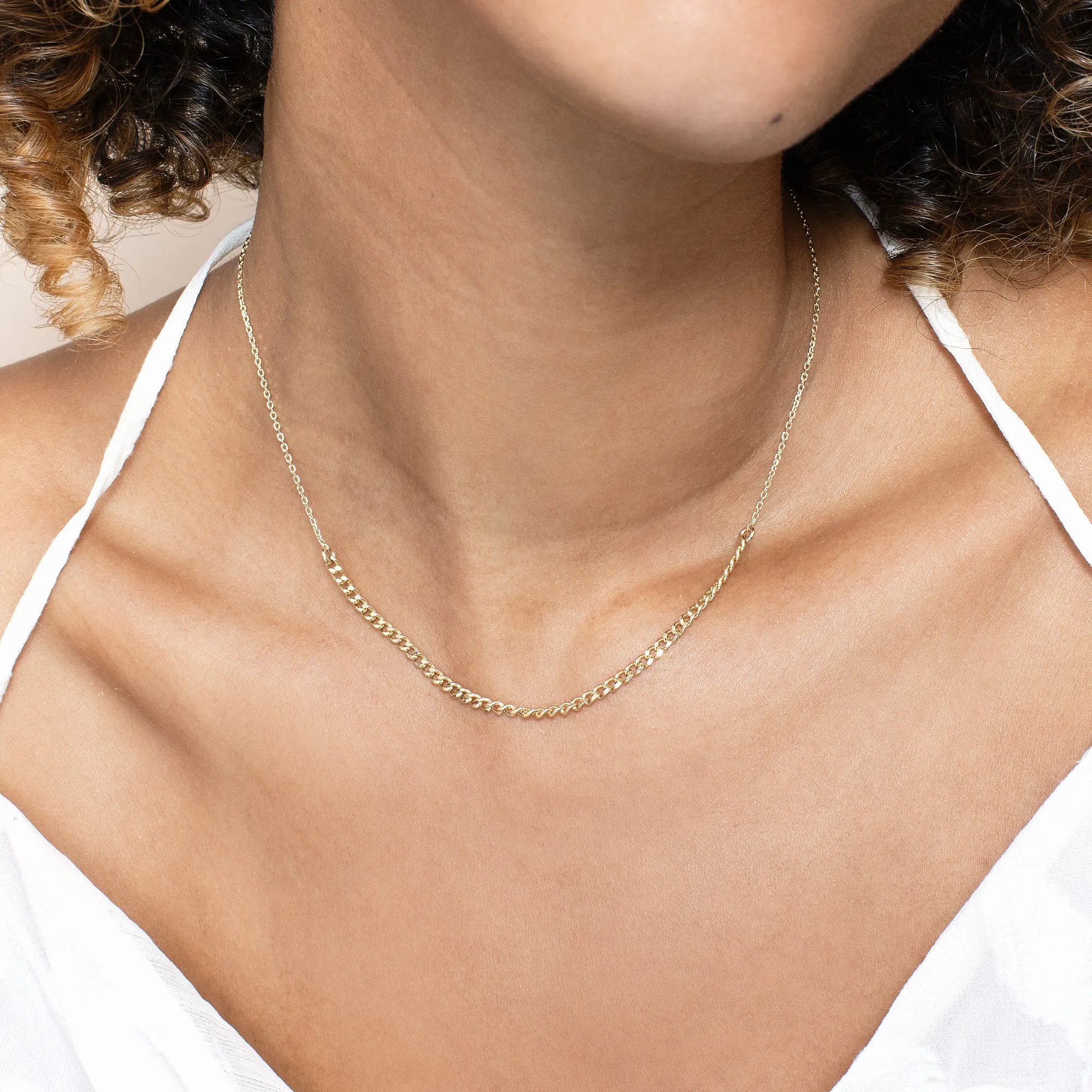 Dainty Gold Cable Chain with Half Cuban Chain, Ezi SARAHELISE