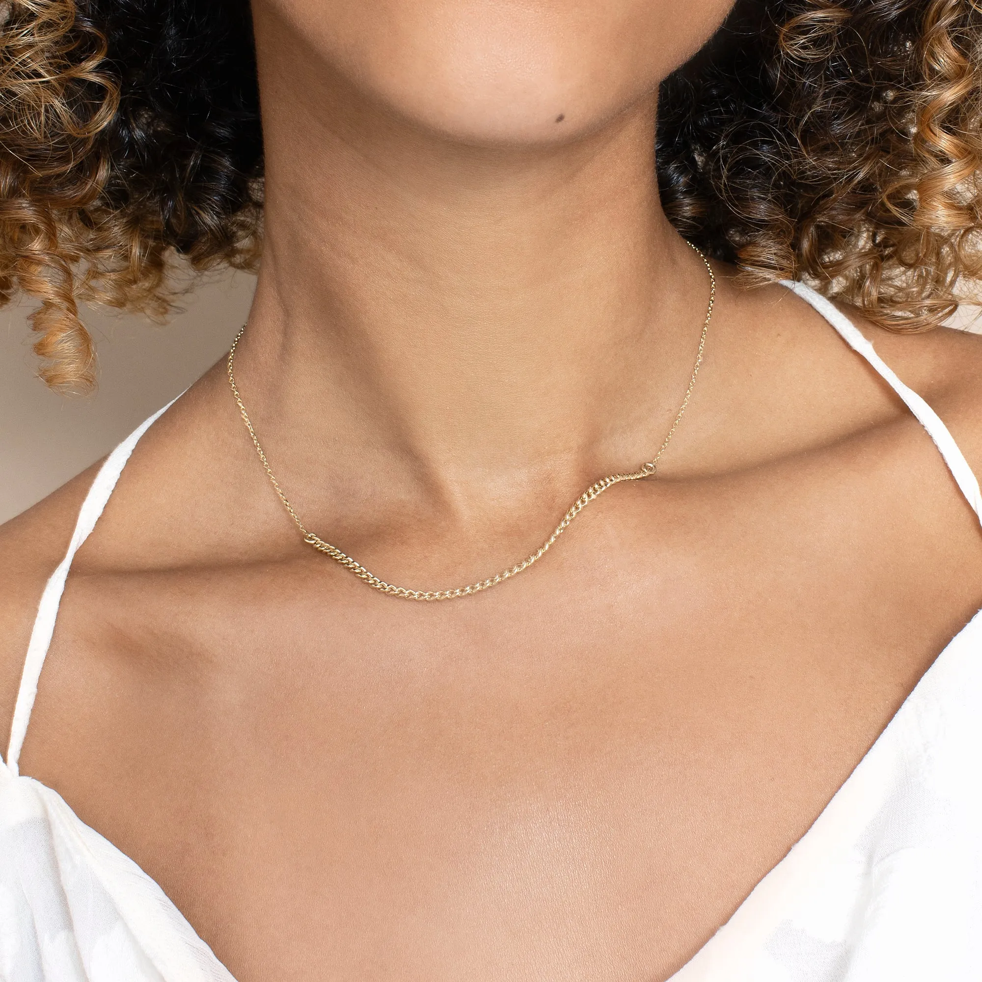 Dainty Gold Cable Chain with Half Cuban Chain, Ezi SARAHELISE
