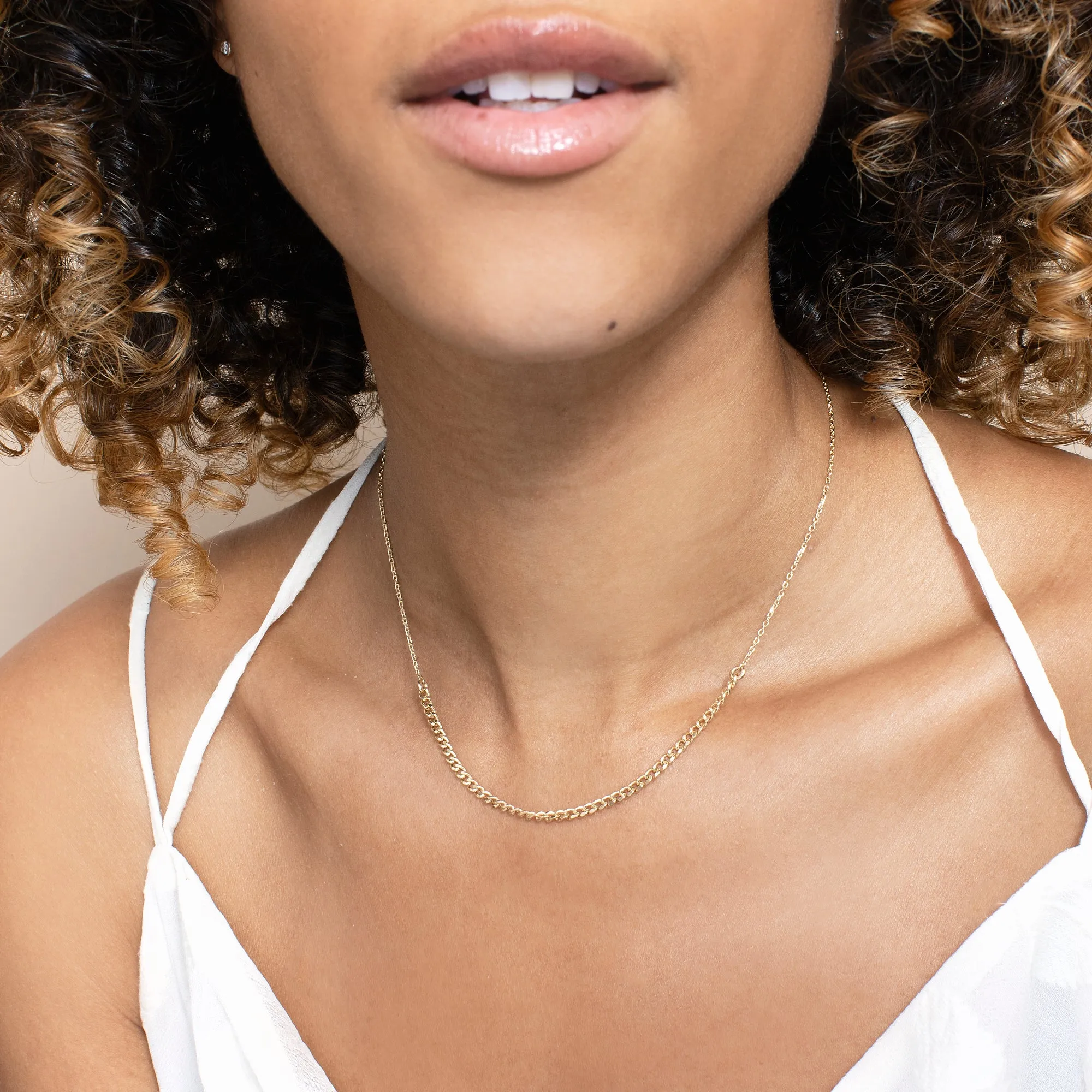 Dainty Gold Cable Chain with Half Cuban Chain, Ezi SARAHELISE