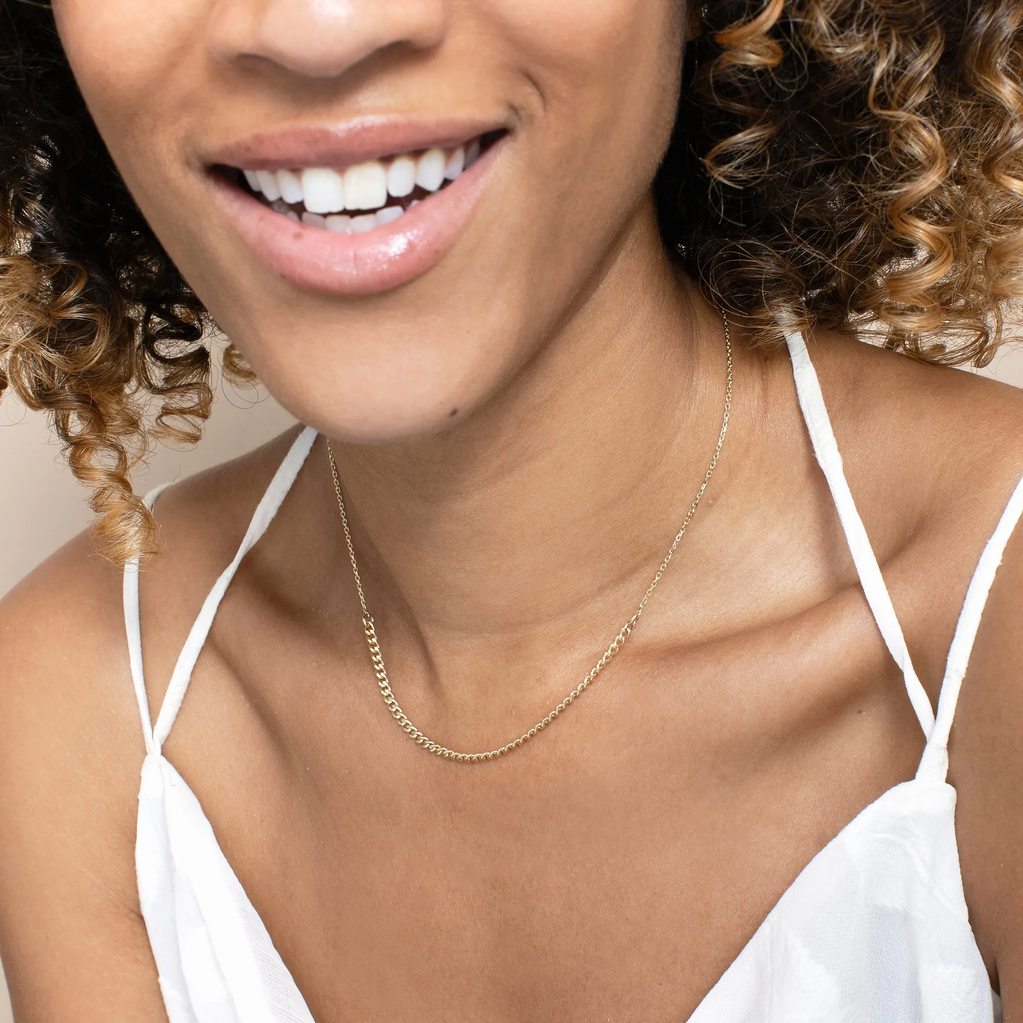 Dainty Gold Cable Chain with Half Cuban Chain, Ezi SARAHELISE