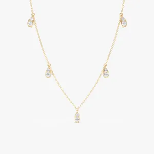 Dainty Gold Necklace with Pear Set Diamonds, Felice SARAHELISE