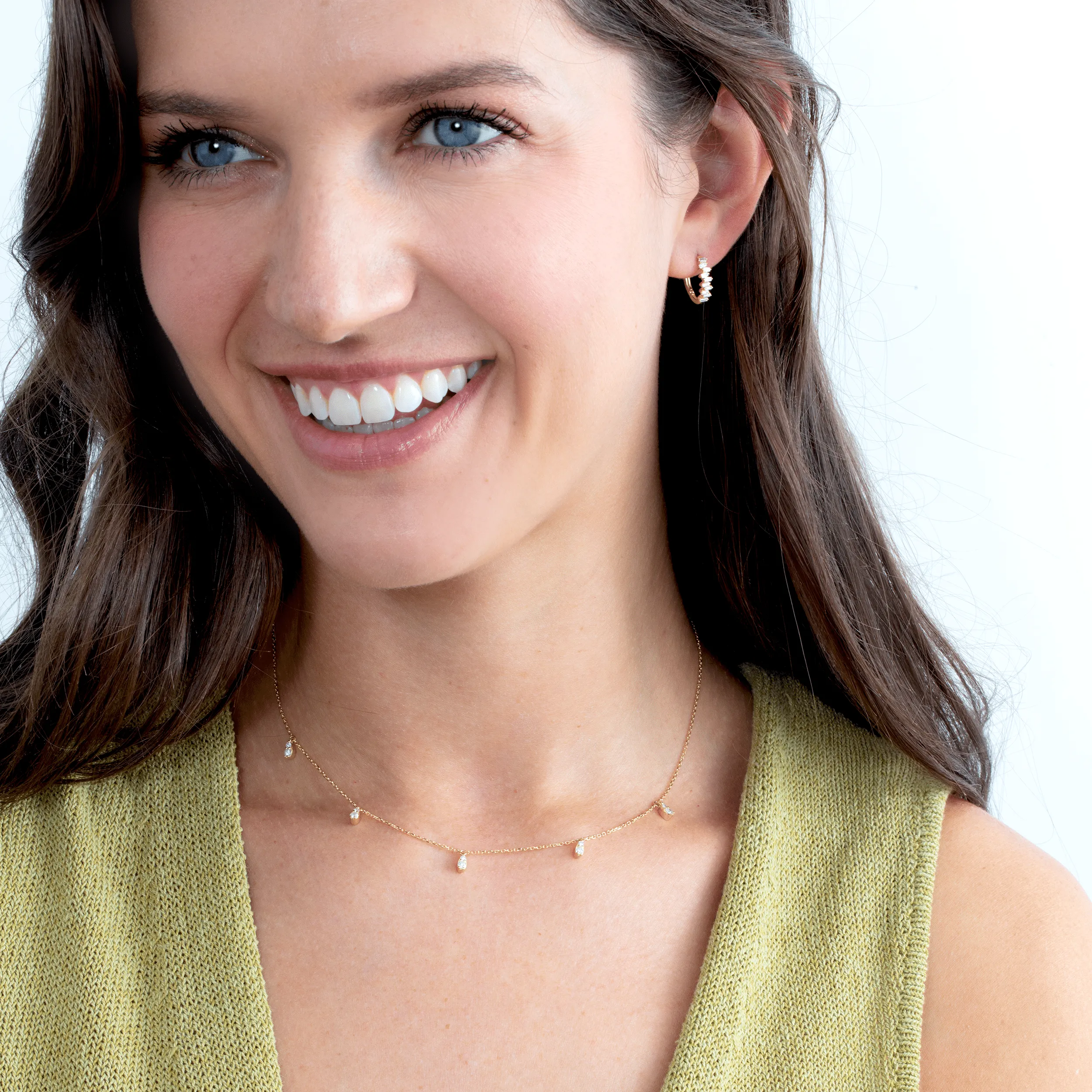Dainty Gold Necklace with Pear Set Diamonds, Felice SARAHELISE
