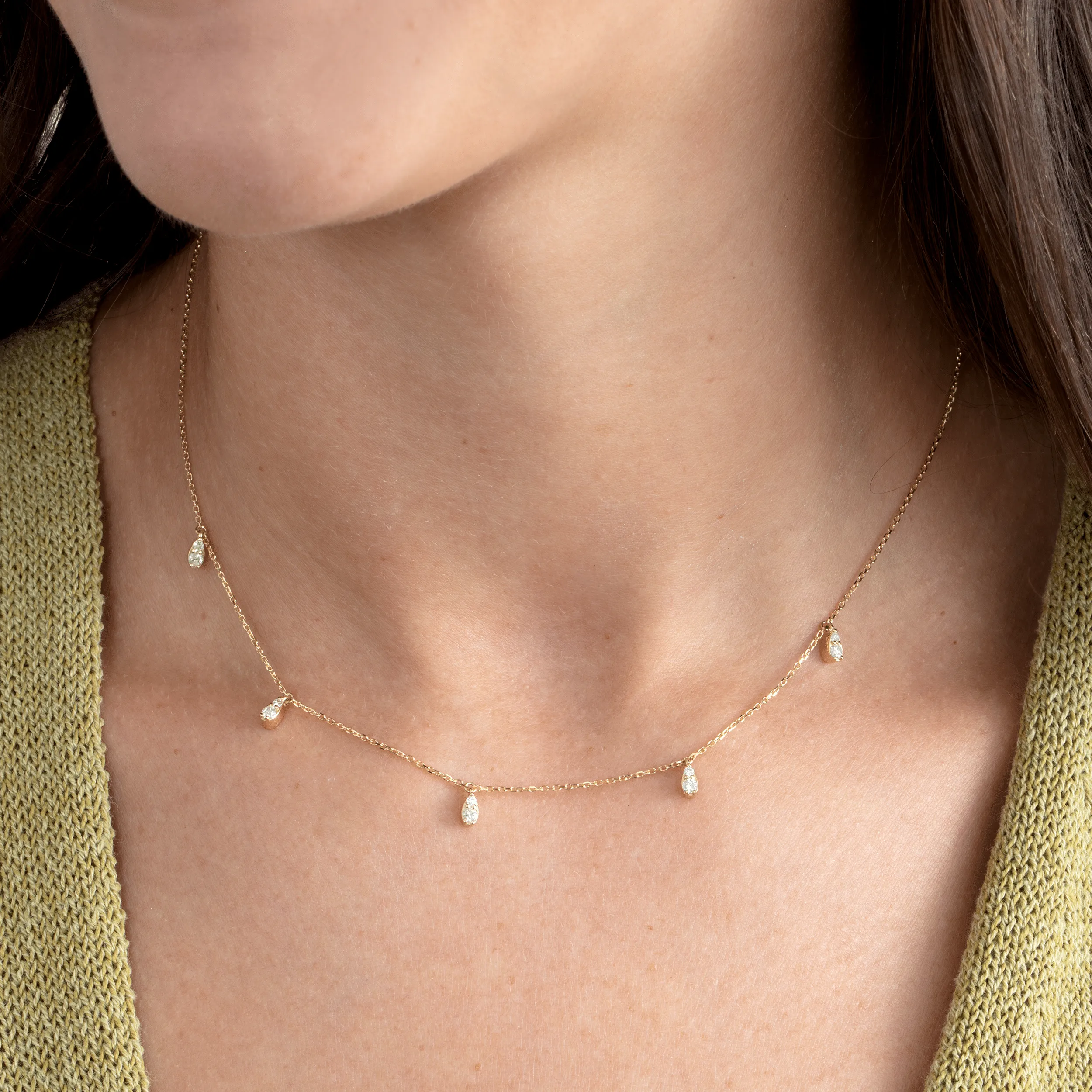 Dainty Gold Necklace with Pear Set Diamonds, Felice SARAHELISE