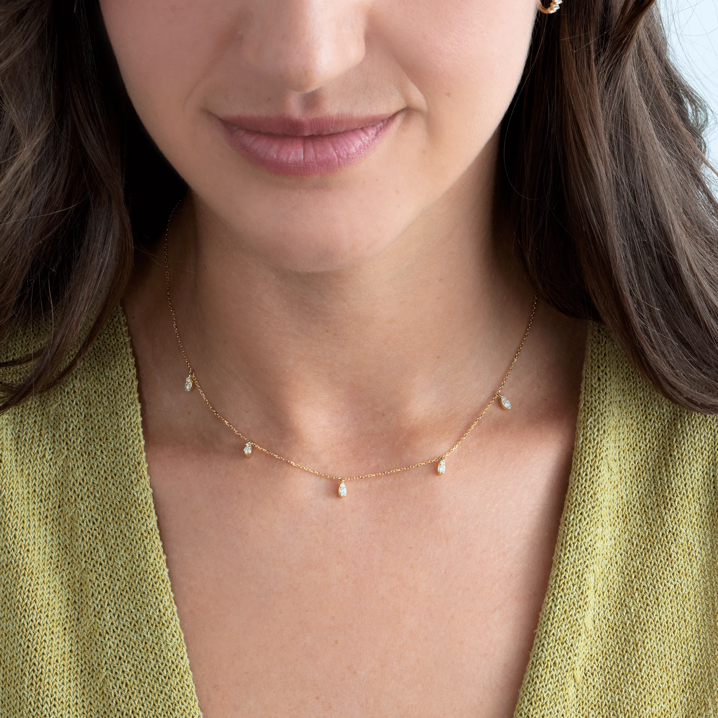 Dainty Gold Necklace with Pear Set Diamonds, Felice SARAHELISE