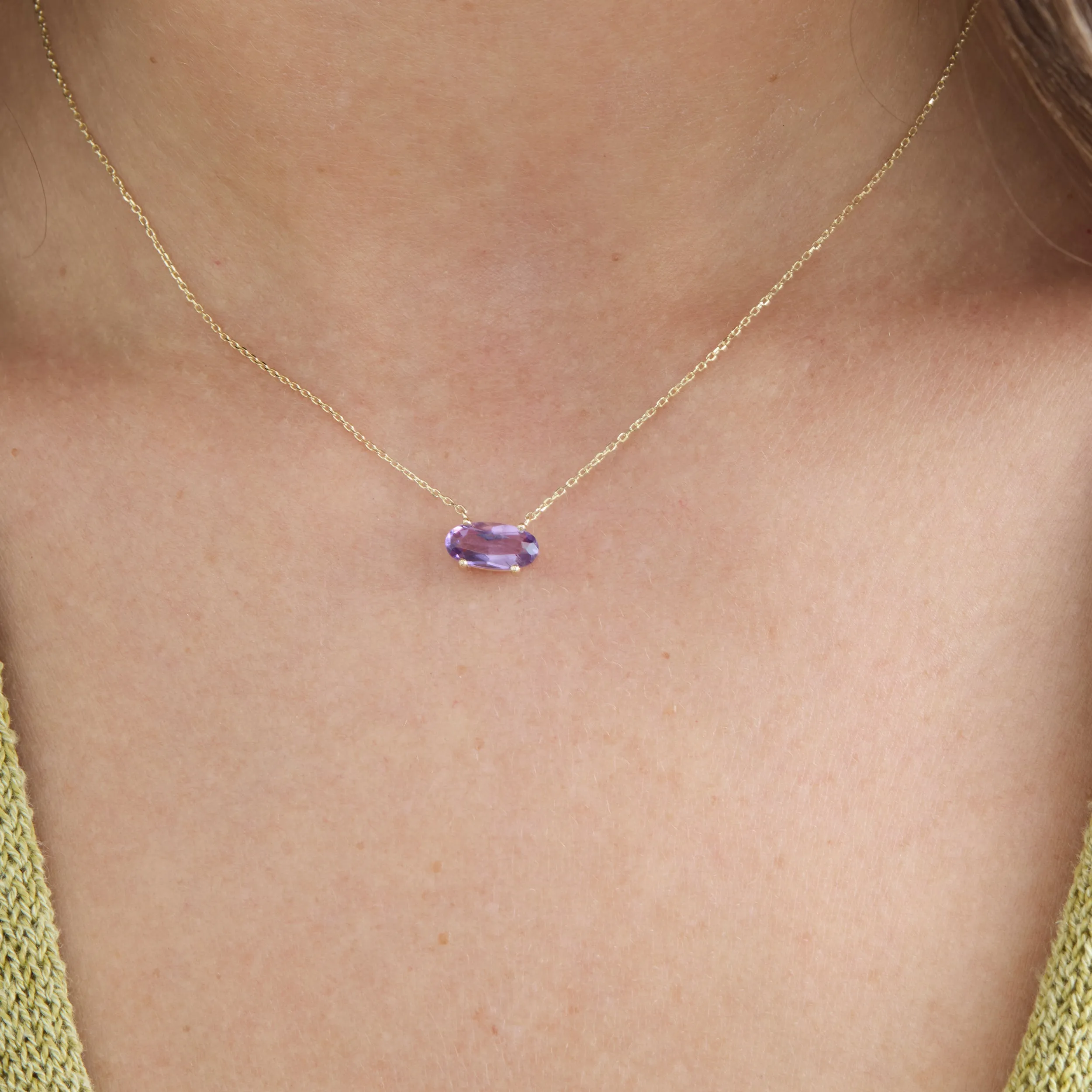 Dainty Oval Amethyst Necklace, Rahaf SARAHELISE