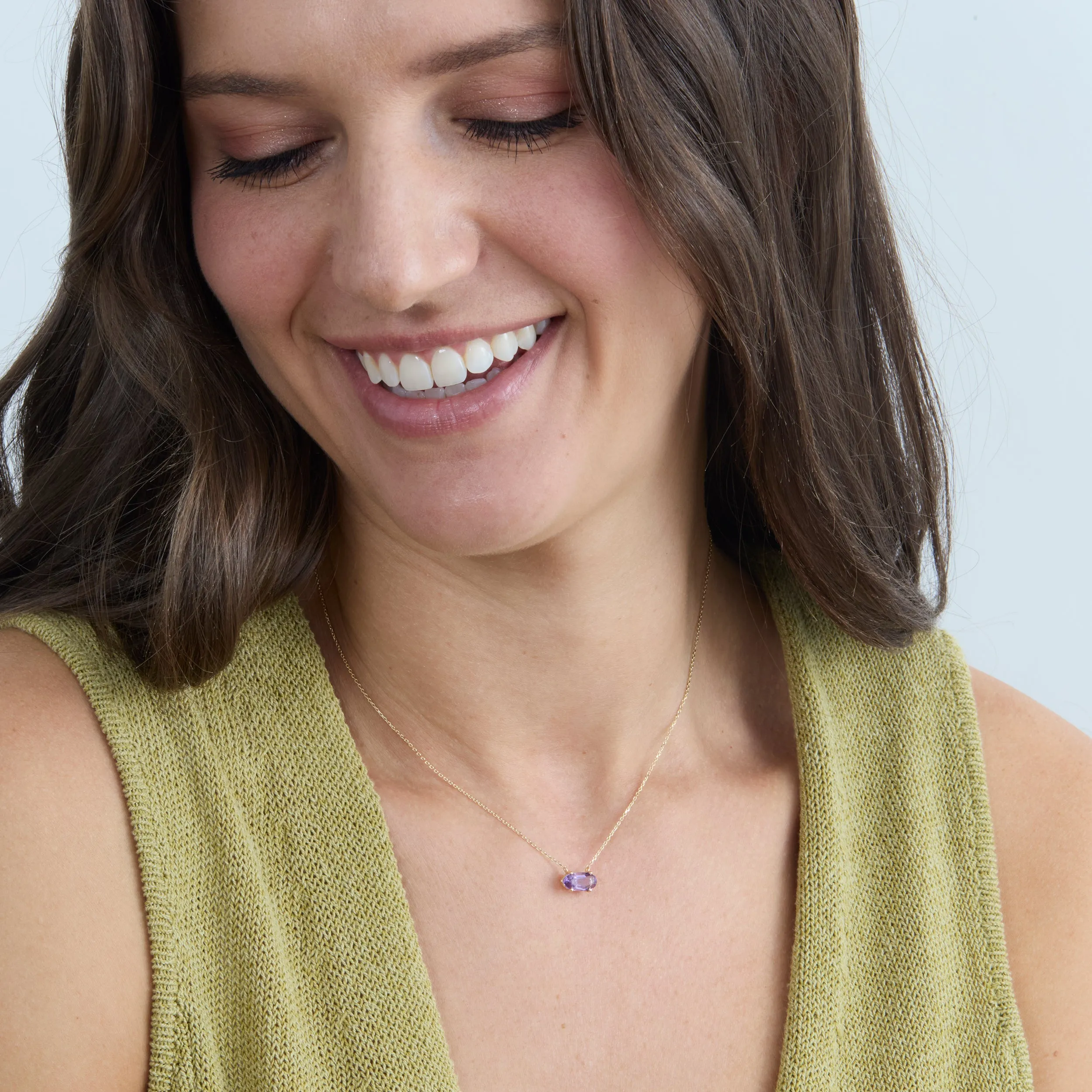 Dainty Oval Amethyst Necklace, Rahaf SARAHELISE