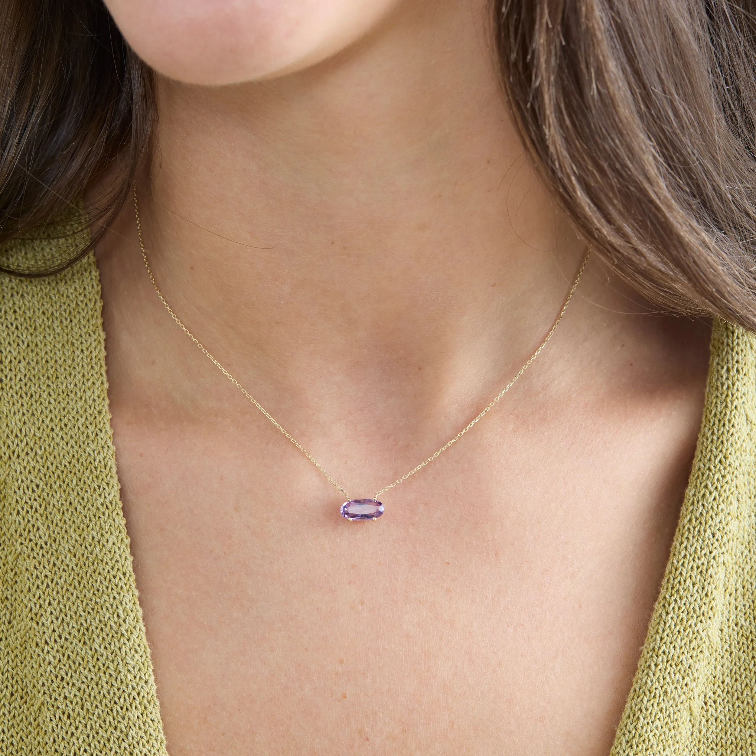 Dainty Oval Amethyst Necklace, Rahaf SARAHELISE
