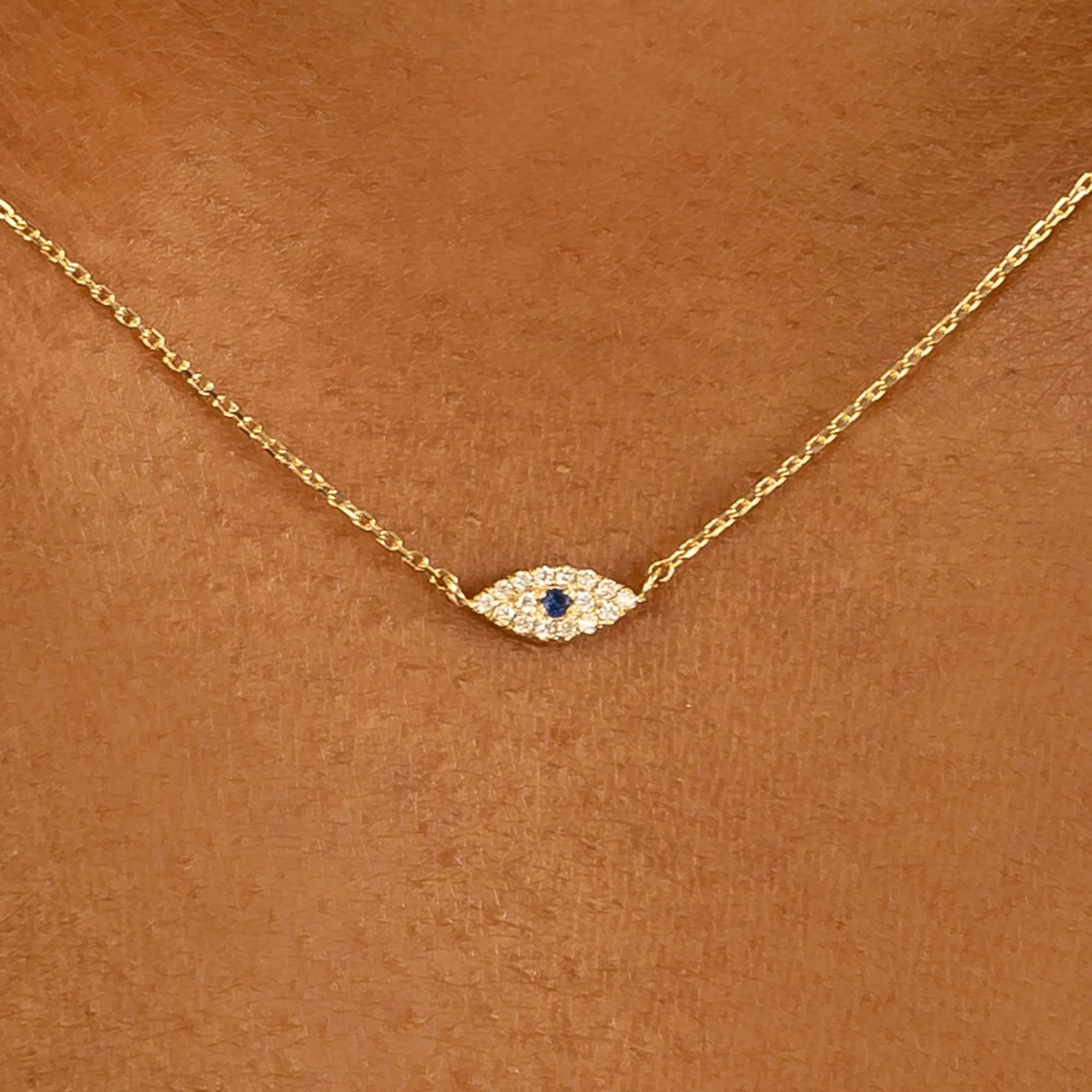 Dainty Sapphire & Diamond Evil Eye Necklace, Missandei SARAHELISE