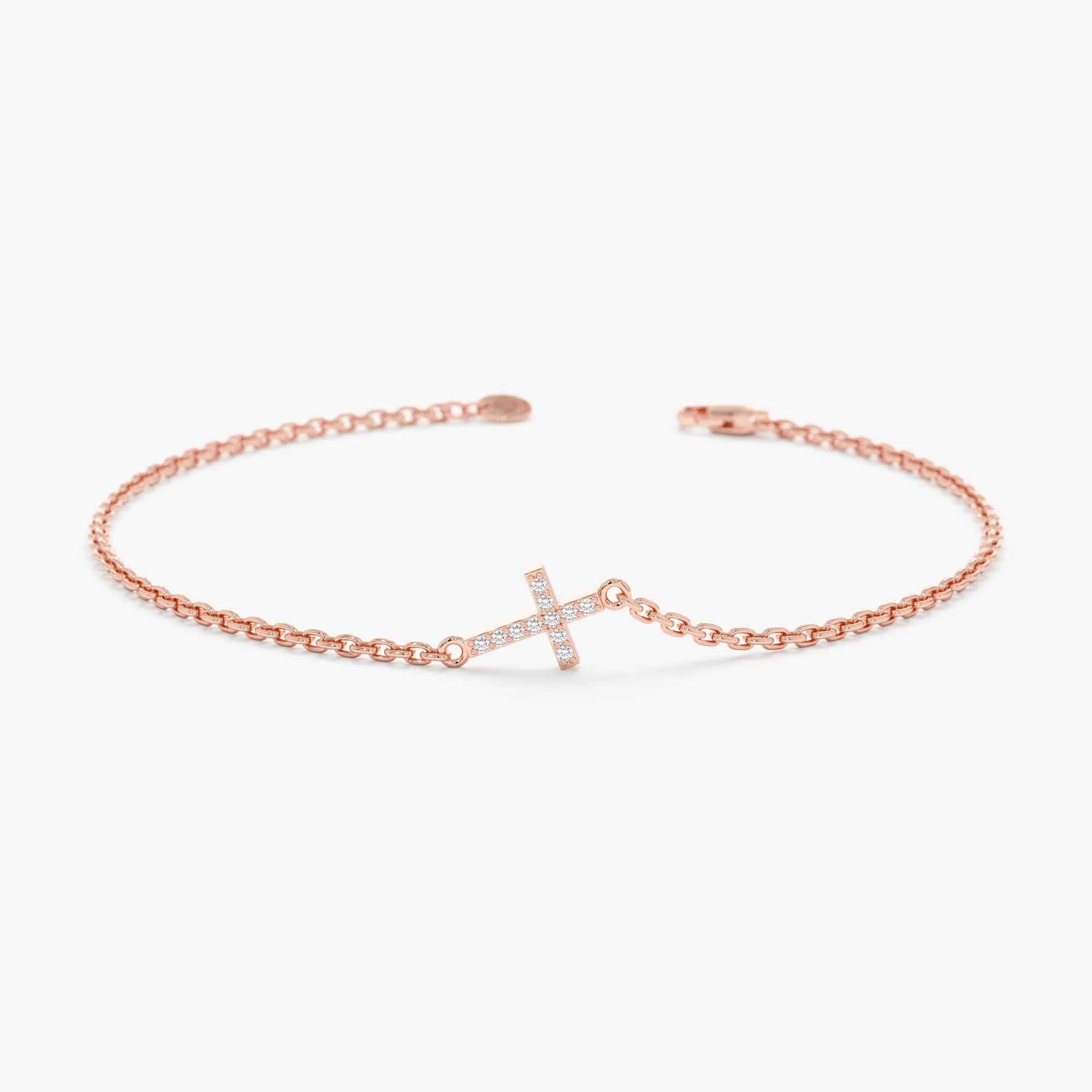 Dainty Sideways Diamond Cross Bracelet, Mary SARAHELISE