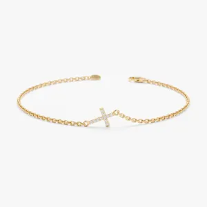Dainty Sideways Diamond Cross Bracelet, Mary SARAHELISE