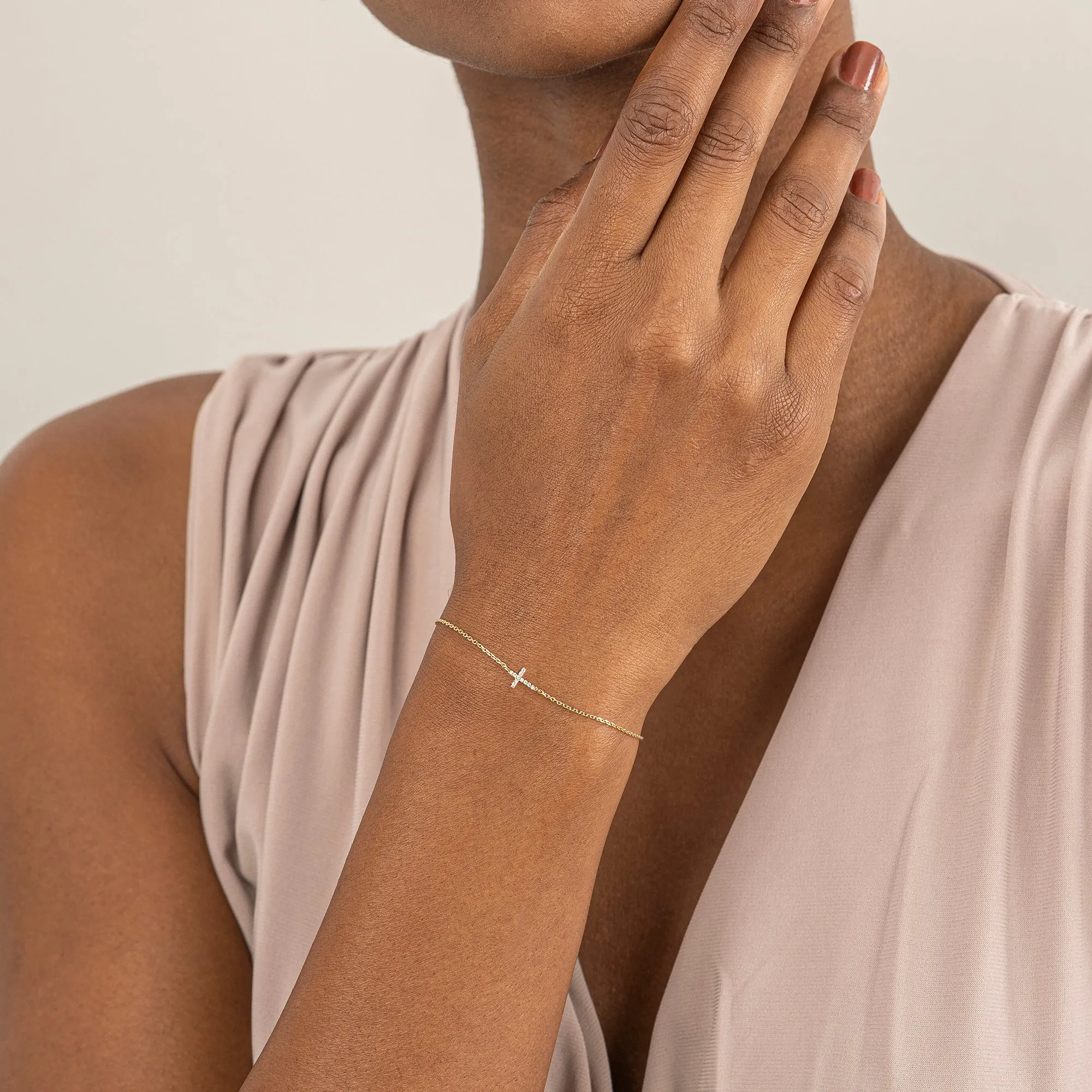 Dainty Sideways Diamond Cross Bracelet, Mary SARAHELISE