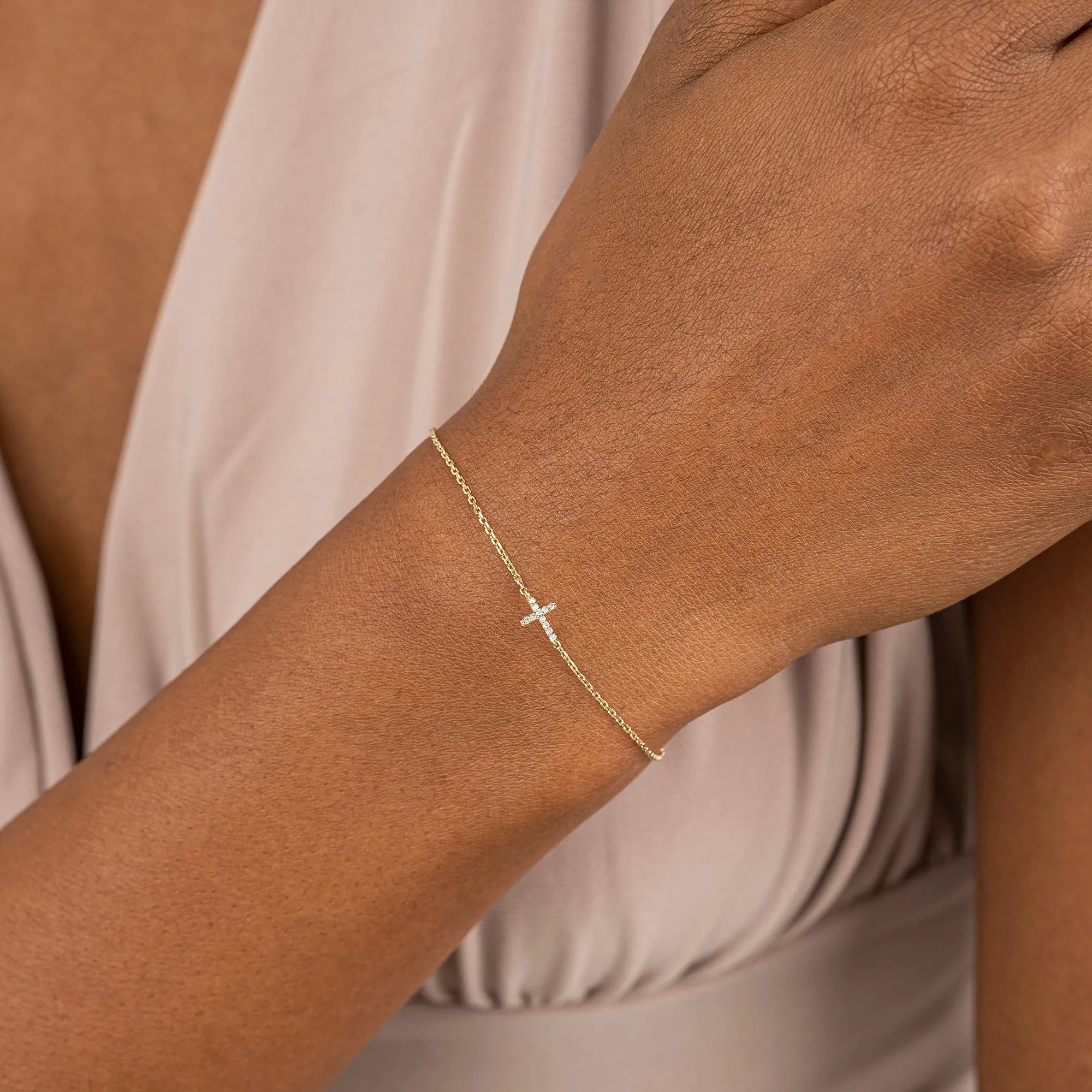 Dainty Sideways Diamond Cross Bracelet, Mary SARAHELISE