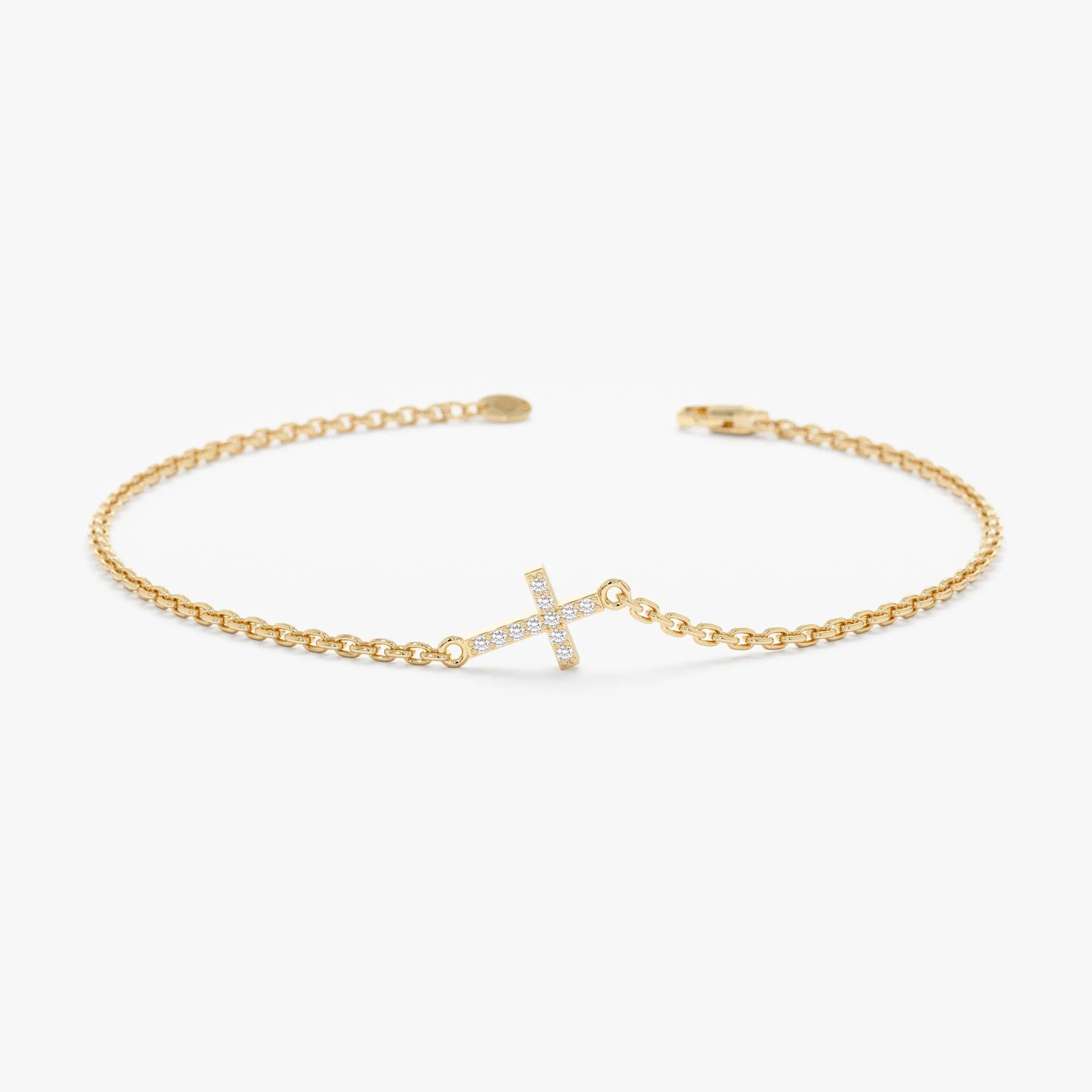Dainty Sideways Diamond Cross Bracelet, Mary SARAHELISE