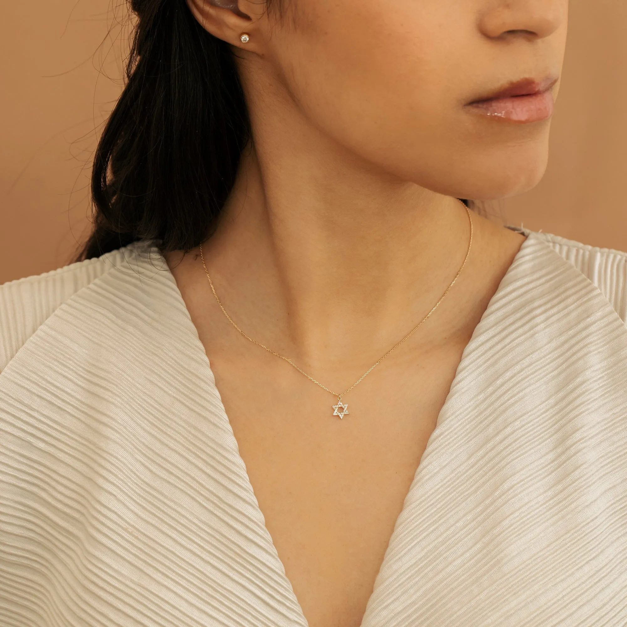 Dainty Star of David Charm Necklace, Bia SARAHELISE