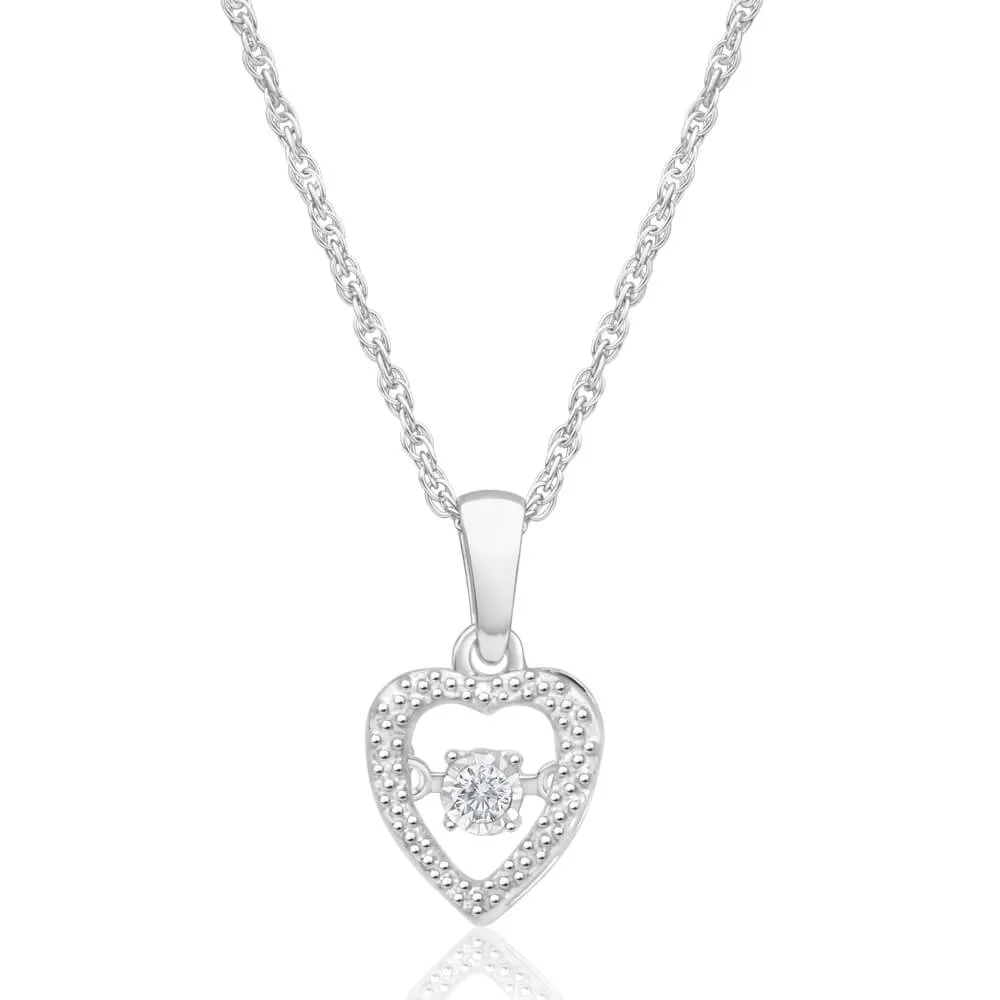 Dancing Diamond Heart Pendant with 45cm Rope Chain in Sterling Silver Shiels