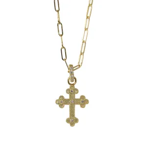Diamond 14K Gold Cross Pendant Paperclip Chain Necklace Croghans