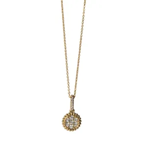 Diamond 14K Yellow Gold Beaded Round Pendant Necklace Croghans