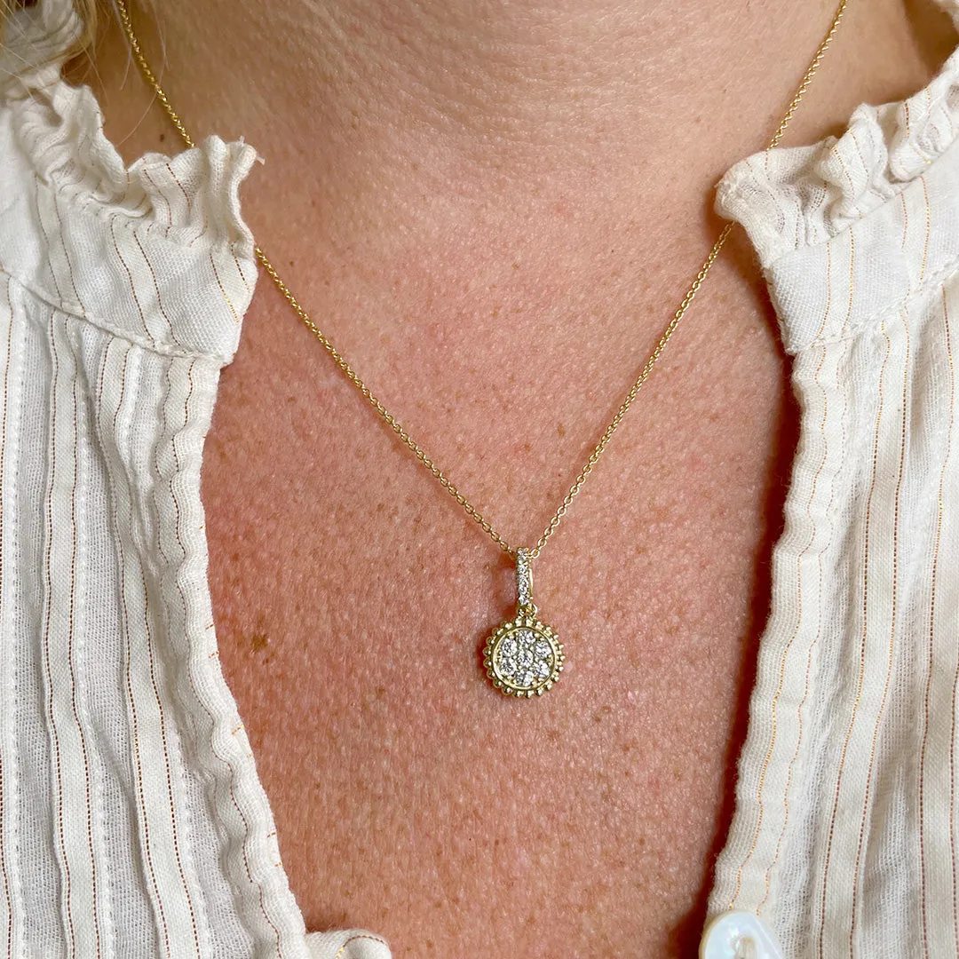 Diamond 14K Yellow Gold Beaded Round Pendant Necklace Croghans