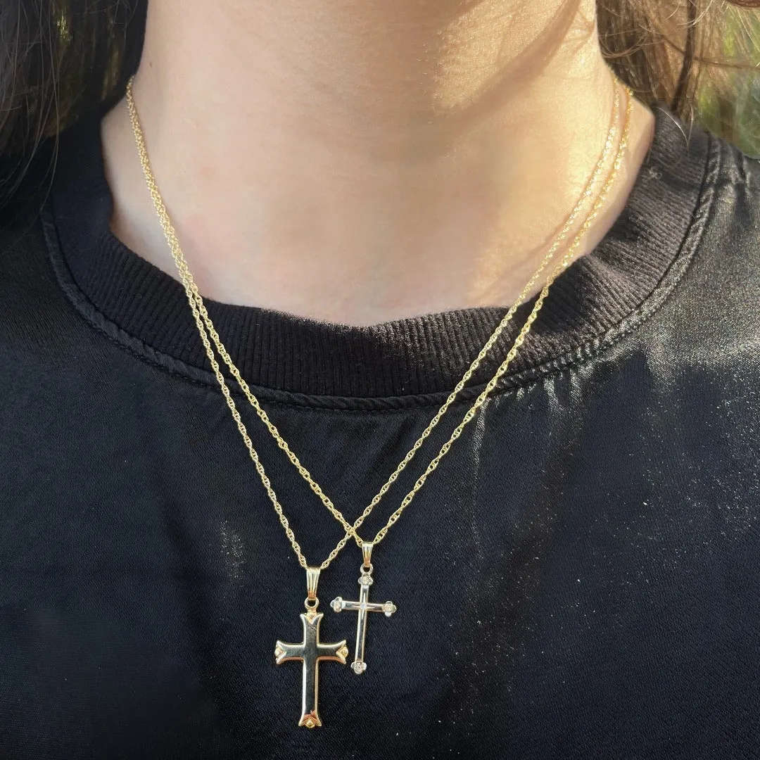 Diamond 14K Yellow Gold Budded Cross Pendant Necklace Croghans