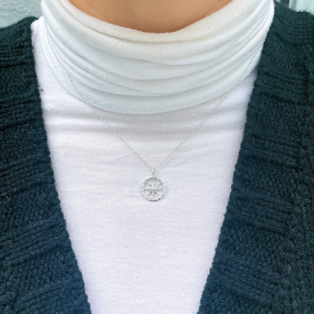 Diamond 14K Yellow Gold Compass Pendant Necklace Croghans