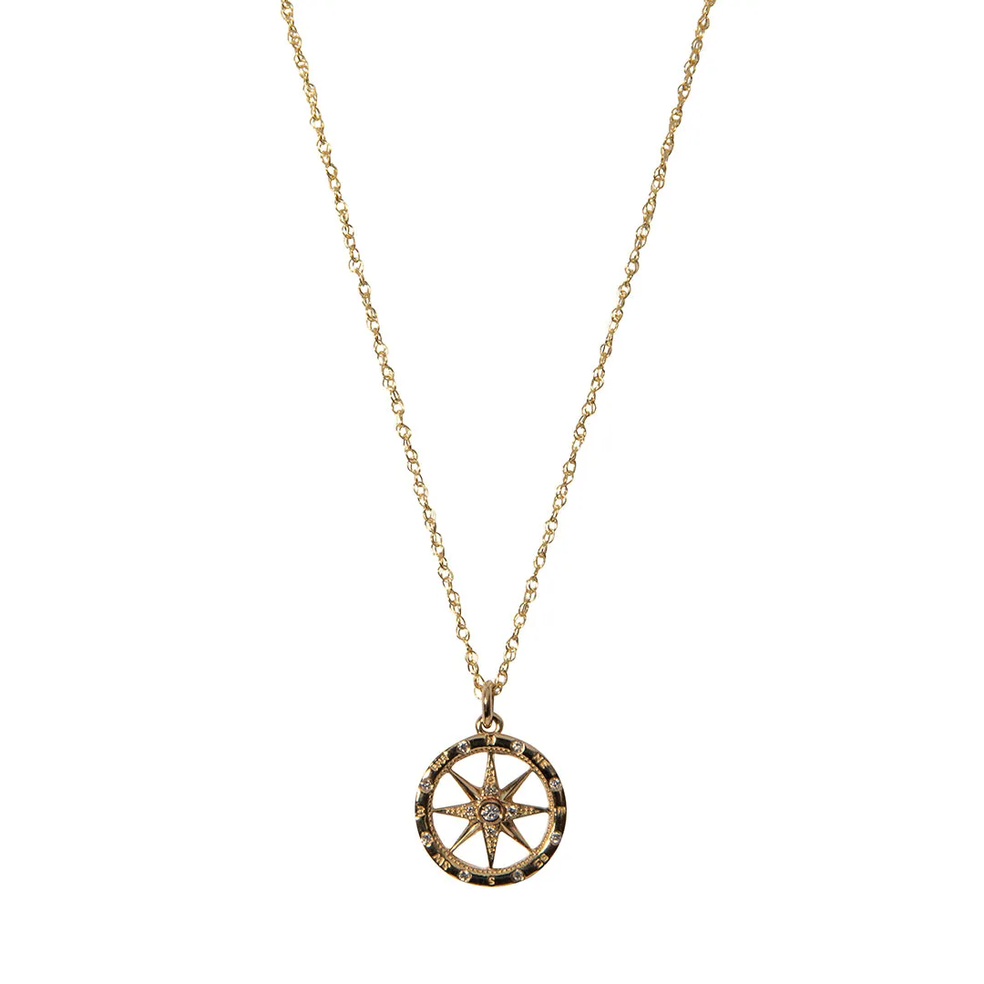 Diamond 14K Yellow Gold Compass Pendant Necklace Croghans