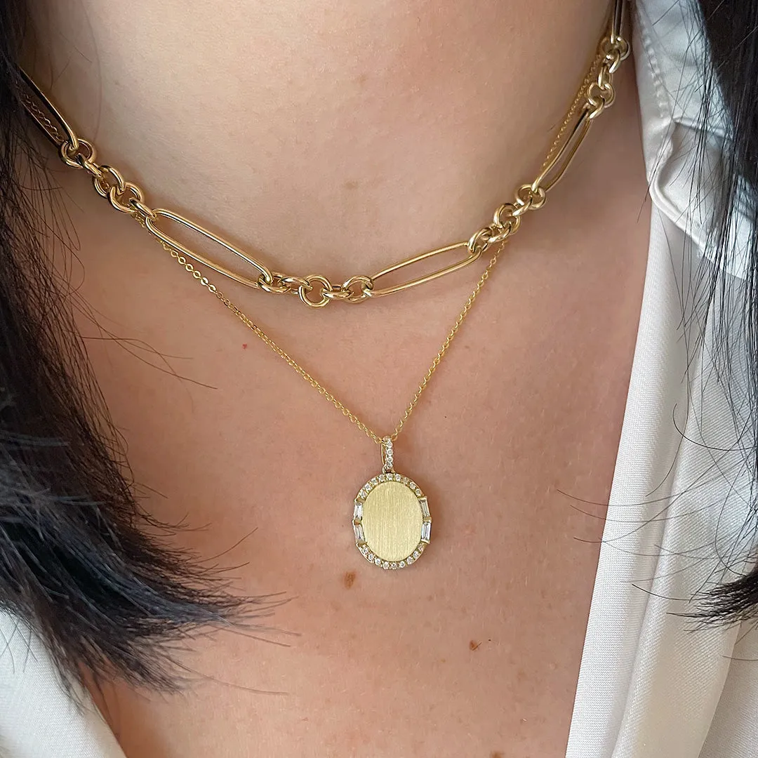 Diamond 14K Yellow Gold Oval Pendant Necklace Croghans