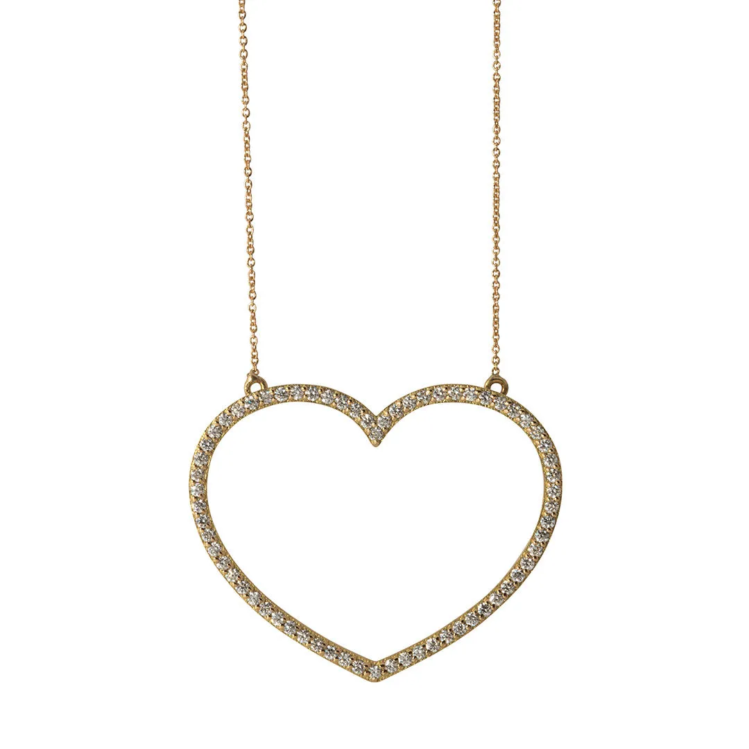 Diamond 18K Gold Large Open Heart Necklace Croghans