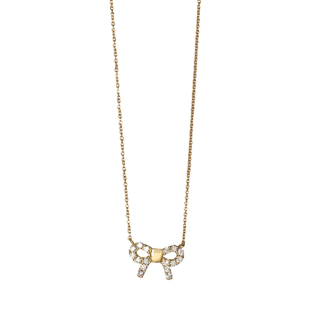 Diamond 18K Gold Mini Bow Pendant Necklace Croghans