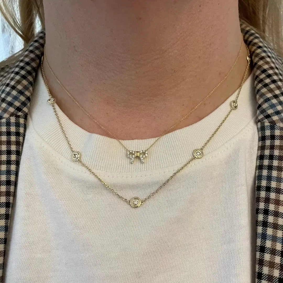 Diamond 18K Gold Mini Bow Pendant Necklace Croghans