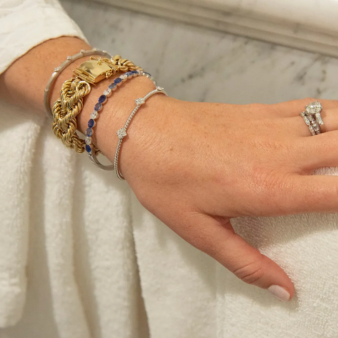 Diamond 3-Station 18K White Gold Flexible Cuff Bangle
