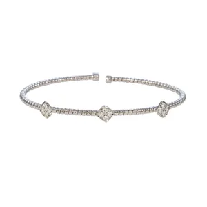 Diamond 3-Station 18K White Gold Flexible Cuff Bangle