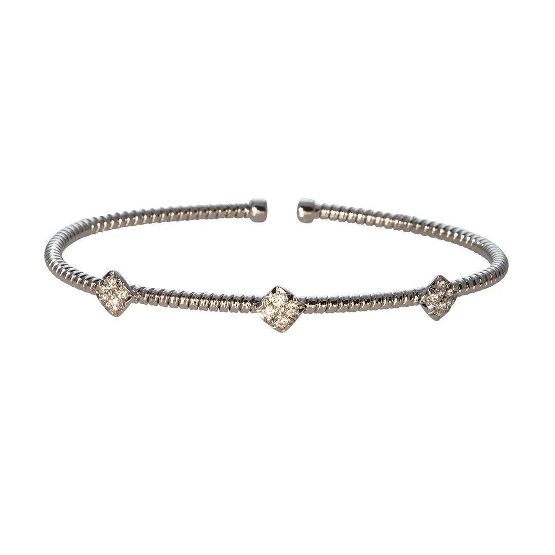 Diamond 3-Station 18K White Gold Flexible Cuff Bangle