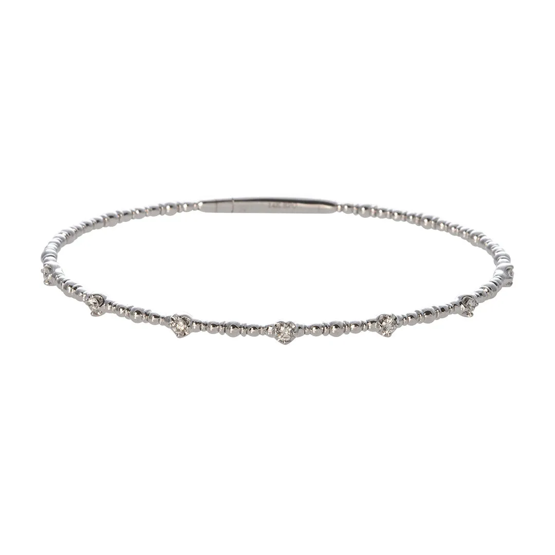 Diamond 7-Station 14K White Gold Beaded Flexible Bangle