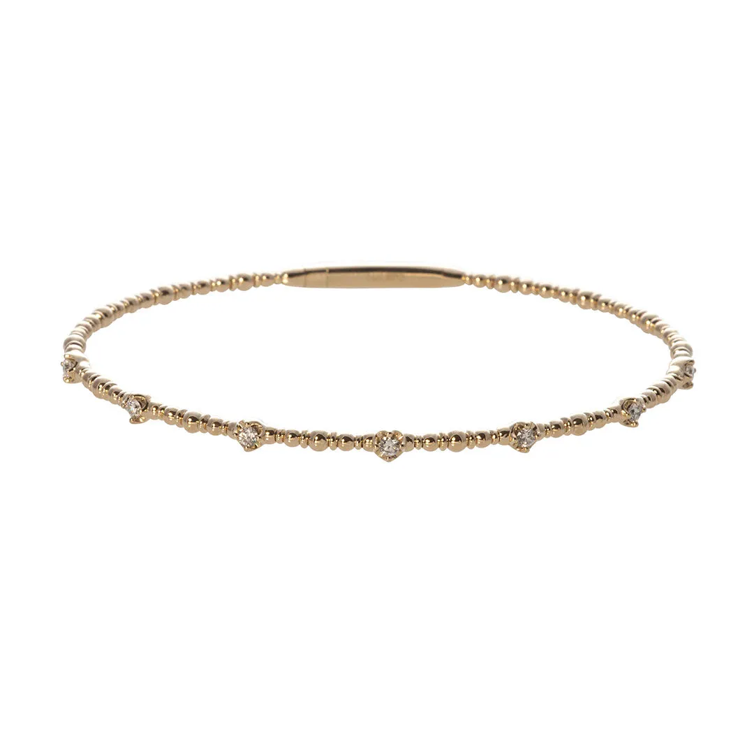 Diamond 7-Station 14K Yellow Gold Beaded Flexible Bangle