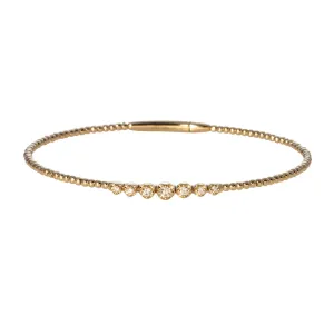 Diamond 7 Stone 14K Yellow Gold Beaded Flexible Bangle