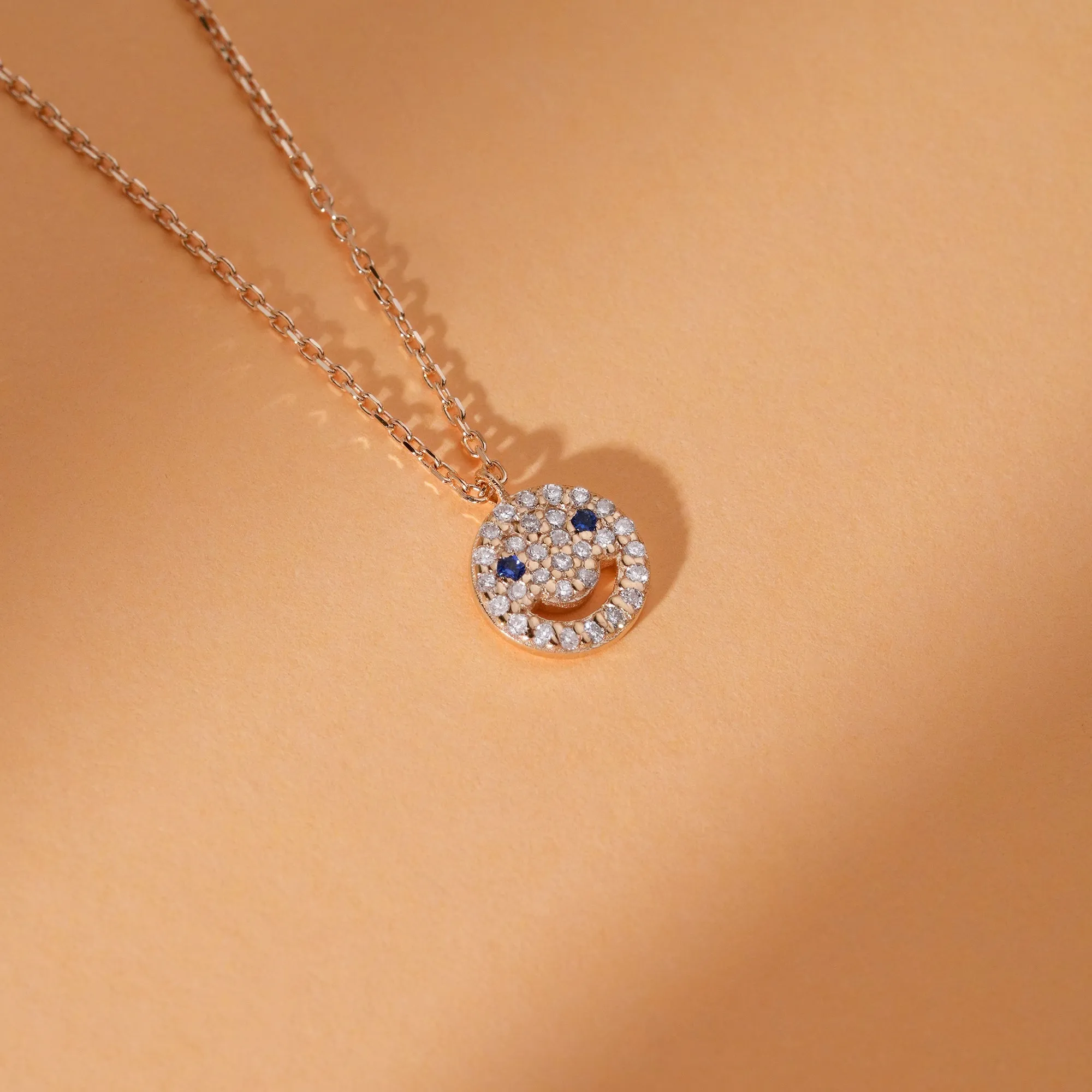 Diamond & Sapphire Happy Face Necklace, Joy SARAHELISE